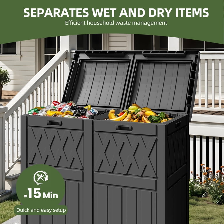 Uforic 66 Gallon Double Compartment Outdoor Trash Can, Waterproof