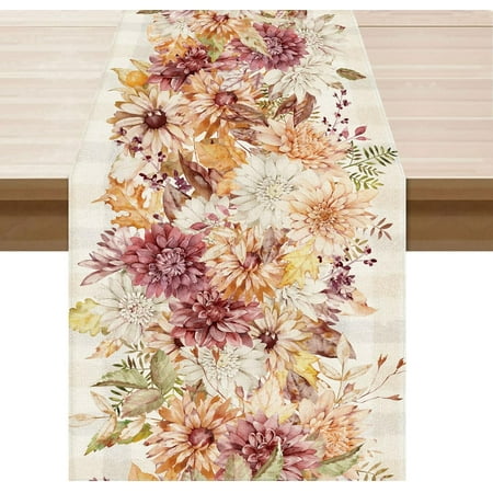 

Fall Flowers Table Runner Table Decoration for Autumn Home Kitchen Indoor Holiday Decor 13x72 Inch