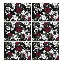 Pioneer Flower Floral Print Pattern Summer Placemats Table Placemats Set Of 6-Linen Kitchen Washable Placemats Table Mats 12x18 Inch Non-Slip Heat Resistant