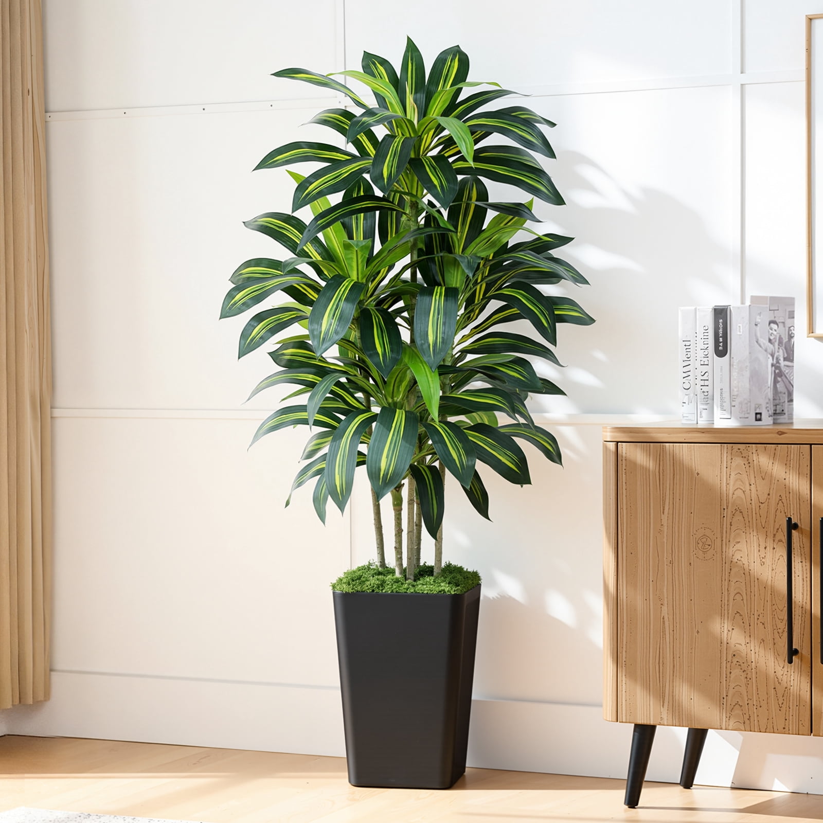 Keeplush 5FT Artificial Dracaena Tree with Planter - Highly Realistic Silk Fake Tree, Adjustable Branches, Maintenance-Free Indoor Faux Plant for Home Office Decor (150cm)