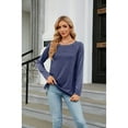 thumbnail image 5 of XCHQRTI Solid Color Shirt for Women Splicing Long Sleeve Tshirt Casual Loose Crew Neck Tee Tops, 5 of 6