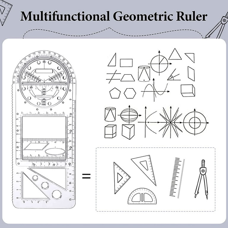 4 Pack Multifunctional Geometric Ruler, Mathematics Measuring Tool Draft  Rulers Set, Rotatable Circular Drawing Template Ruler for Student Studying