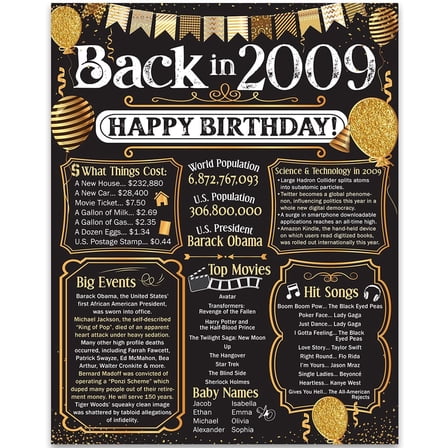 17th Birthday Party Decorations for 17th Birthday (Seventeen) - Remembering The Year 2009 - Party Supplies - Gifts for Men and Women Turning 17 - Back In 2009 Birthday Card 11x14 Unframed Print