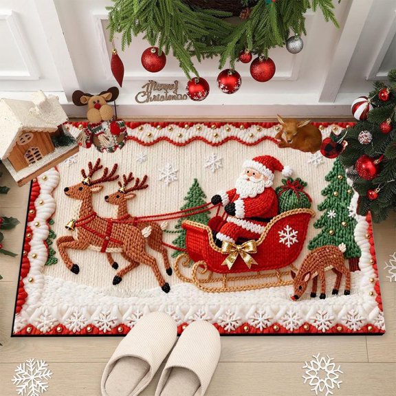 Horivan 1PC Christmas Kitchen Rugs and Mats Non Slip Waterproof Holiday Floor Decor for Sink Front and Entryway Festive Home Kitchen Accessories 40*60cm