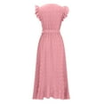 thumbnail image 5 of Sakmal Summer Dresses for Women 2024 Maxi V-Neck Pink Asymmetrical Solid Short Sleeve Opening Ruffle A-Line Dress, 5 of 6
