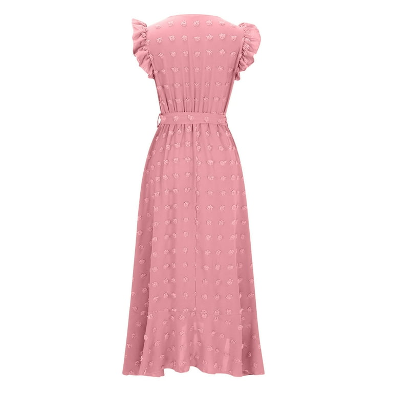 holiday dresses for young adults Ayolanni Holiday Dresses for Women V-Neck Pink Sleeveless Solid Maxi Dresses Dresses for Young Adult Girls 2x
