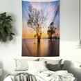 thumbnail image 3 of Scenery House Decor Tapestry, Dawn Time at Asian Seascape with Autumn Trees in Water Habitat Theme, Wall Hanging for Bedroom Living Room Dorm Decor, 60W X 80L Inches, Blue Yellow, by Ambesonne, 3 of 5