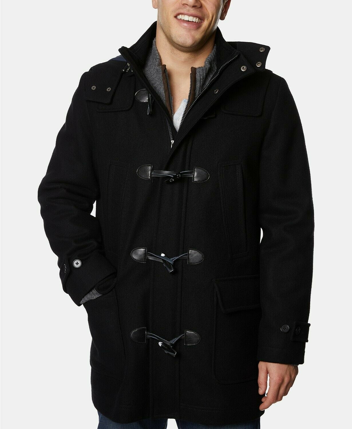 nautica men's hooded wool toggle coat