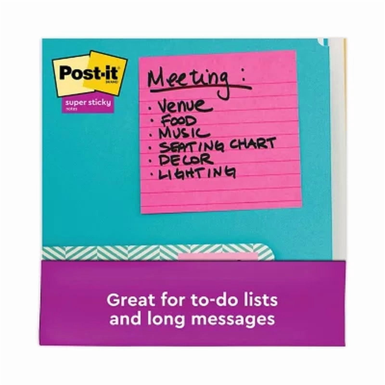 Post-It Super Sticky Notes, 4 X 4, Lined, 90 Sheet Pads, 6 Pads, Jewel Pop Collection