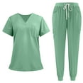 thumbnail image 2 of Minjewel Women's V-Neck Short Sleeve Two-Piece Scrubs for Women Set with Pockets, Soft & Breathable Scrub Set for Female Caregivers,Light Green 2XL, 2 of 9