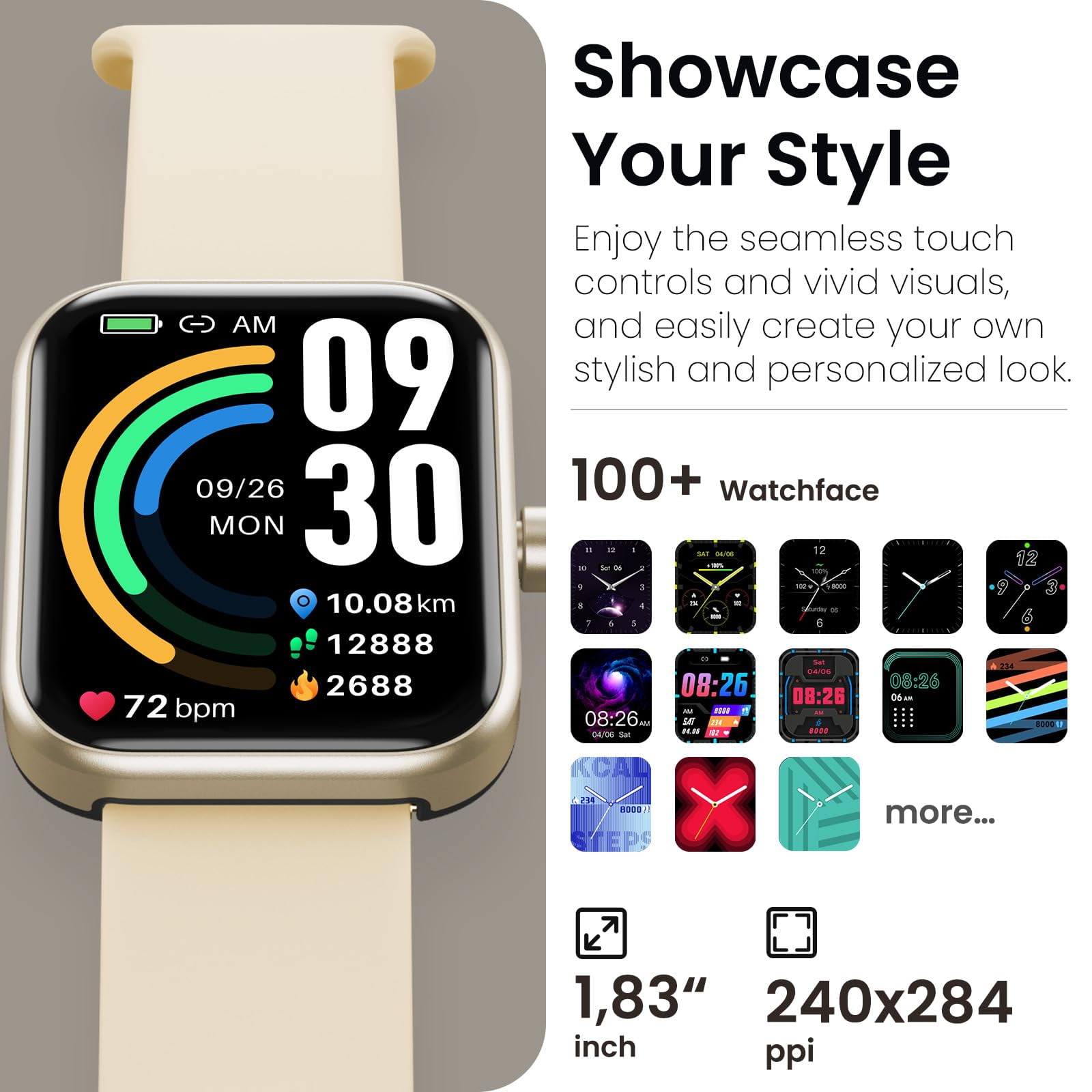 TOZO S3 Smart Watch for Men Women,IP68 Waterproof Smartwatch for iPhone Android,Bluetooth Call(Answer/Make Calls)100+ Sports Modes,1.83" HD Color Fitness Tracker Sleep Monitor for Gift Gold