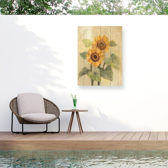 Albena Hristova 'Summer Sunflowers I On Barn Board' Outdoor Canvas 19x16