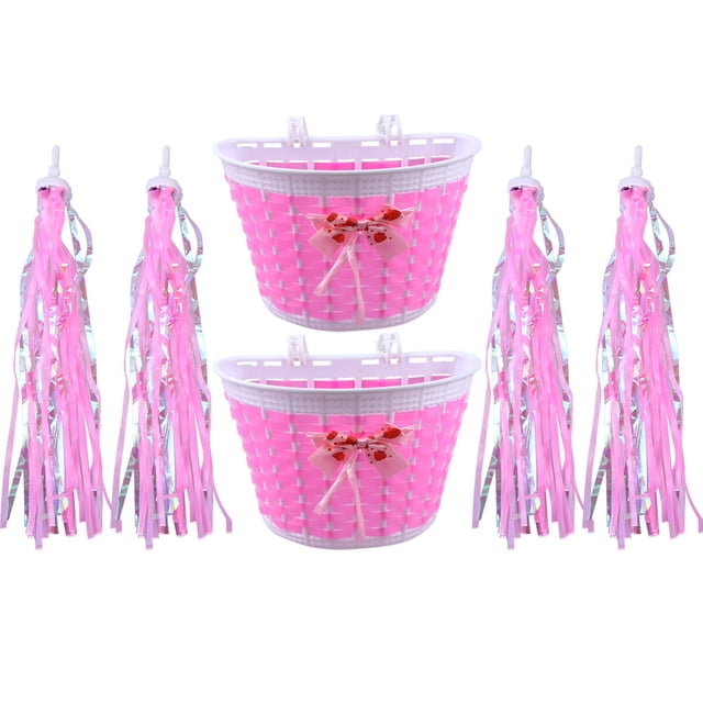 4 piezas divertidas serpentinas para manillar de bicicleta suministros decorativos para manillar accesorios de bicicleta para niños con 2 cestas (rosa)