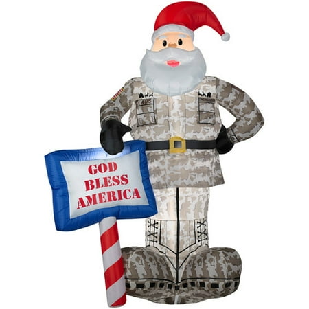 Gemmy Industries Airblown Military Santa with God Bless America Sign Inflatable