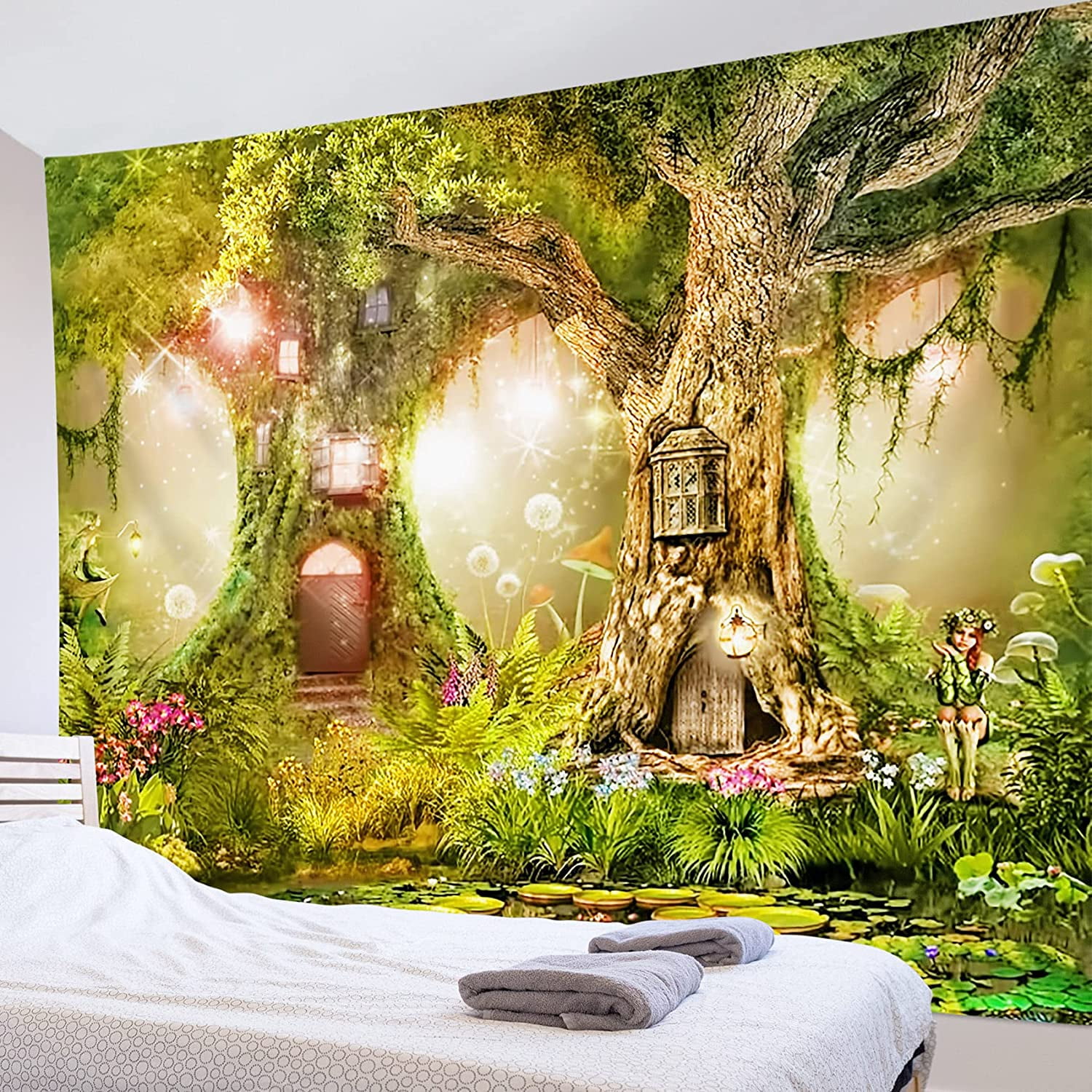 Magic Fairy Tale Elf Forest Tapestry Wall Hanging Dorm Home Decor Art Bedspread 