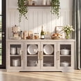 thumbnail image 5 of LAUSAINT HOME 66'' Large Sideboard Buffet Cabinet with Storage, Kitchen Storage with Glass Doors & Adjustable Shelves, Accent Farmhouse Wood Coffee Bar Table for Kitchen, Living Room, 5 of 9