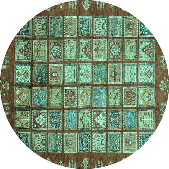 Ahgly Company Machine Washable Indoor Round Abstract Turquoise Blue Modern Area Rugs, 3' Round