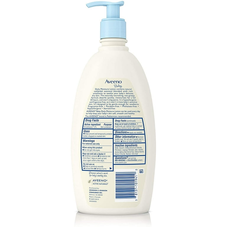 AVEENO Baby Daily Moisture Lotion, Fragrance Free, 18 oz (2 Pack