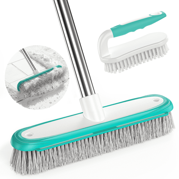 DSOOLO Floor Scrub Brush with Long Handle Carpet Cleaning Brush Set Heavy Duty Scrub Brush for Kitchen Shower Floors Bathroom Scrubber