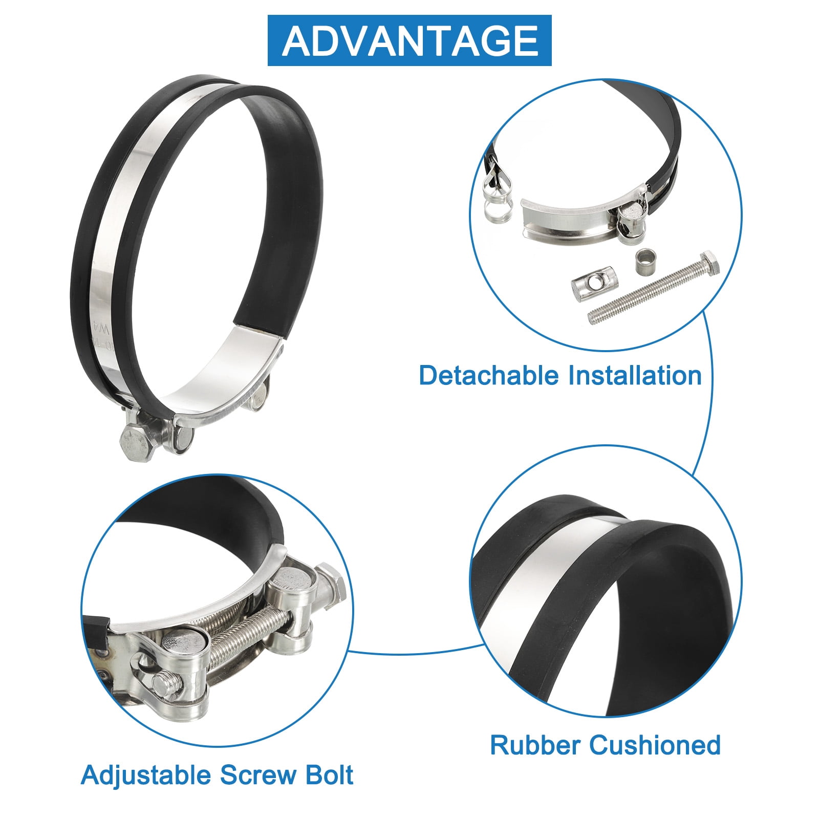 Uxcell T-Bolt Hose Clamp 2Pack 140-148mm Rubber Cushion Metal Intake Intercooler Clamps