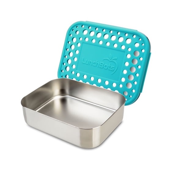 LunchBots Medium Uno Stainless Steel Sandwich Container - Open Design for Wraps - Salads or a Small Meal - Eco-Friendly - Dishwasher Safe and BPA-Free - Aqua Dots