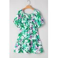 thumbnail image 6 of Women's Green Floral Print Shirred Square Neck Mini Dress with Puff Sleeves | [ZhiHiMeRi] | (US 12-14)L, 6 of 12