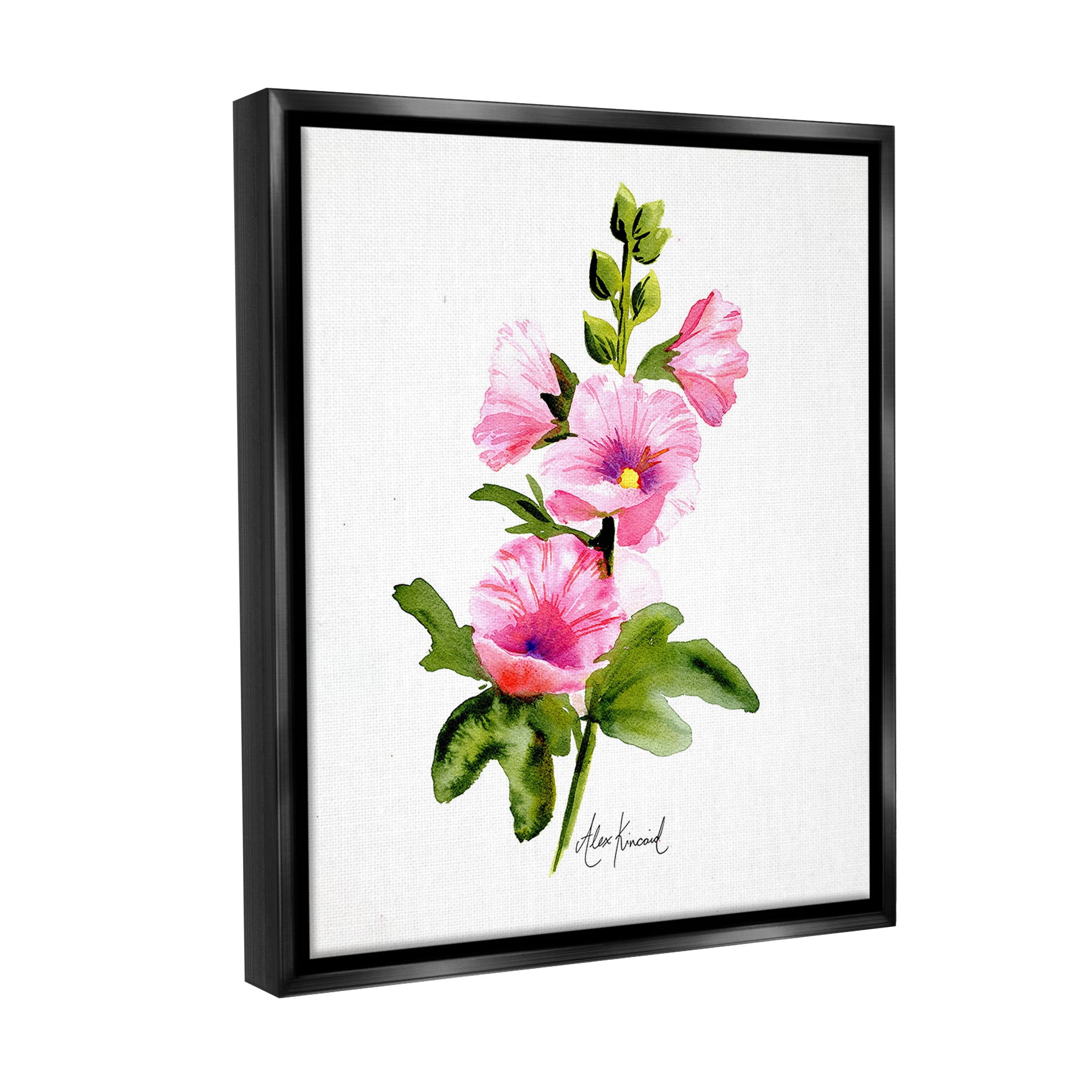 Stupell Industries Pink Hollyhock Blooms Botanical & Floral Painting Black Floater Framed Canvas Art Print Wall Art, 25 x 31