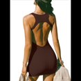 thumbnail image 3 of Vestido Mini Ajustado para Mujer, Sin Espalda, Informal, , de Verano, Acanalado. Marrón XS, 3 of 10