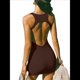 thumbnail image 3 of Vestido Mini Ajustado para Mujer, Sin Espalda, Informal, , de Verano, Acanalado. Marrón XS, 3 of 10
