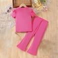 thumbnail image 4 of vigerkar Girl's 2 Piece Outfits Print Clothing Set Cute Hearts Graphic Tee and Flare Bell Bottom Pants 2-8 Years (Hot Pink, 3-4 Years), 4 of 4