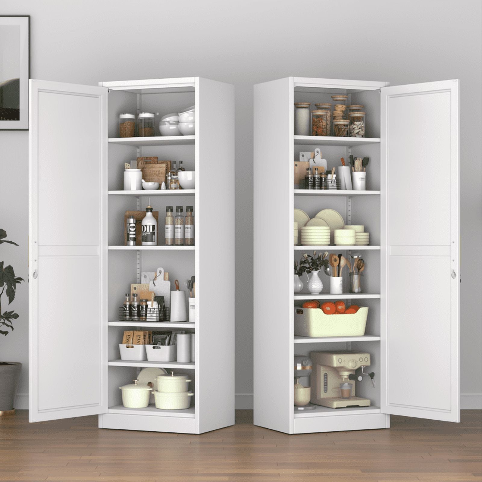 Ero 67" Metal Storage Cabinet with Lock, Tall Narrow Office File Cabinets with 1 Door & 5 Adjustable Shelves
