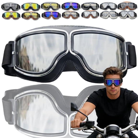 OTG Vintage Motorcycle Goggles Fits Over Glasses, Soft Padded Riding Glasses with Anti-Slip Strap