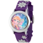Disney Frozen Anna & Elsa Girls' Stainless Steel Glitz Case Watch, Purple 3D Plastic Strap