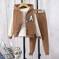 thumbnail image 4 of Odeerbi Toddler Boys Girls Fall Winter Outfits Button Baseball Jacket Jogger Pants Set Unisex Long Sleeve Hoodies Color Block A Patch Sweatsuits Toddler Clothes Brown, 4 of 7