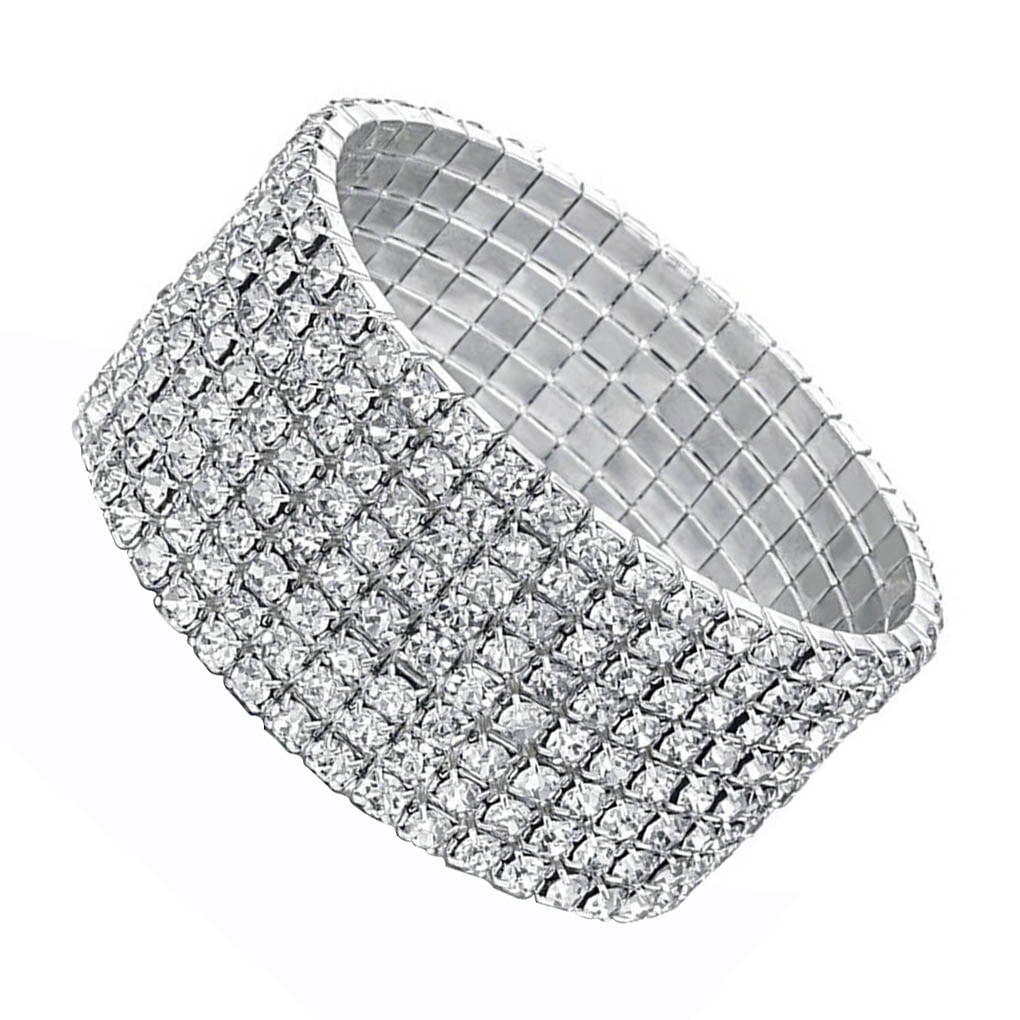 Austrian Crystal Silver Stretchy Rhinestone Cuff  Bracelet/Bangle High Quality