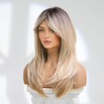 thumbnail image 2 of Blonde Wigs For Women Long Blonde Wig With Bangs Layered Synthetic Hair Wig With Dark Roots (22 Inch), 2 of 3