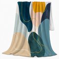 thumbnail image 2 of Abstract Blue Gold and Lavender Shapes, Dreamy Modern Style for Art Lovers, Soft Geometric Color Flow and Housewarming Gift, Cozy Flannel Blanket for Bedroom and Living Room, Home Decor, 2 of 9