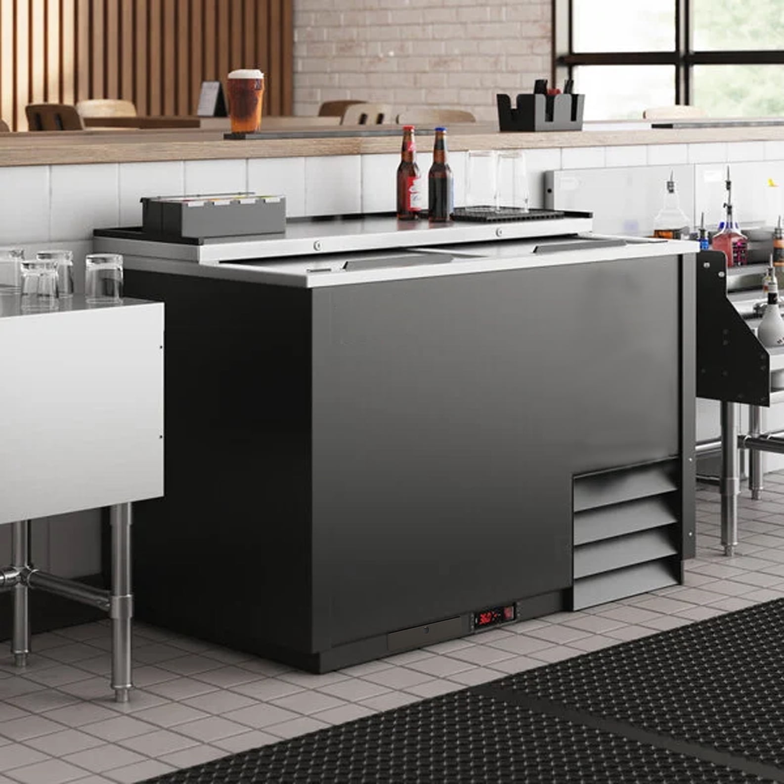 NSF 49" Commercial Glass Froster Freezer – Dual Sliding Lids, 250 Mug Capacity, 0°F Cooling, R290 Refrigerant, 115V
