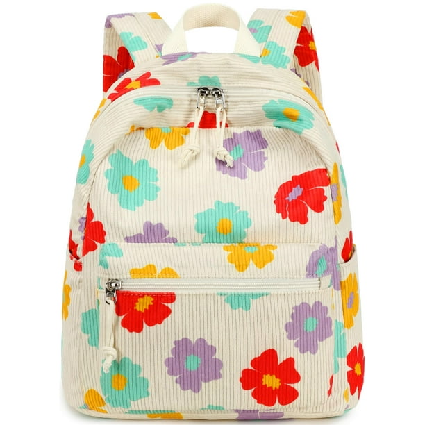Mochila Bluboon Mini para niñas pequeñas con estampado floral de pana