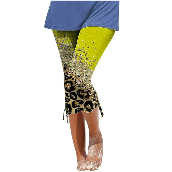 Bigersell Capris Leggings for Women Elastic Waist Capris Clearance Casual Summer Beach Crop Pants Skinny Yoga Capris Leggings High Waisted Side Drawstring Lightweight Cropped Pants Yellow-Y XXL