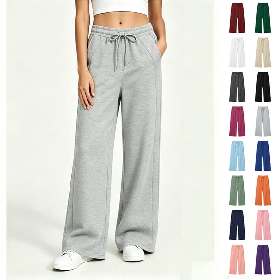 Binmer Women’s Drawstring Wide Leg Sweatpants, High Waist Casual Pants with Pockets, Women's Gray,Size S-2XL