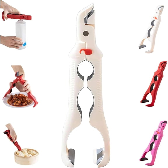 3-in-1 Dual Head Hot Plate Grippers, Kitchen Anti-Scald Bowl Clip Hot Plate Gripper, Heat-Resistant Silicone Kitchen Tongs with Lock & Bottle Opener – Ideal for Microwave Cooking (White 1PCS)