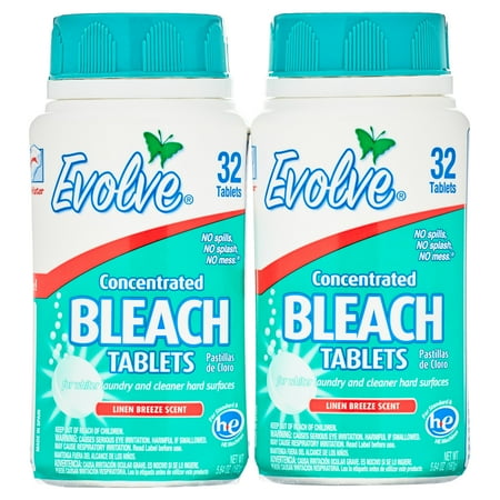 Evolve Concentrated Bleach Tablets, Linen Breeze Scent, 64 Count (32-Count x 2-Pack)