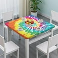 thumbnail image 3 of Bohemian Multicolor Tie Dye Square Table Cover - Vintage Hippie Elastic Edge Design, Windproof & Slip-Free for Parties, BBQs, Camping (34x34 Inch), 3 of 4
