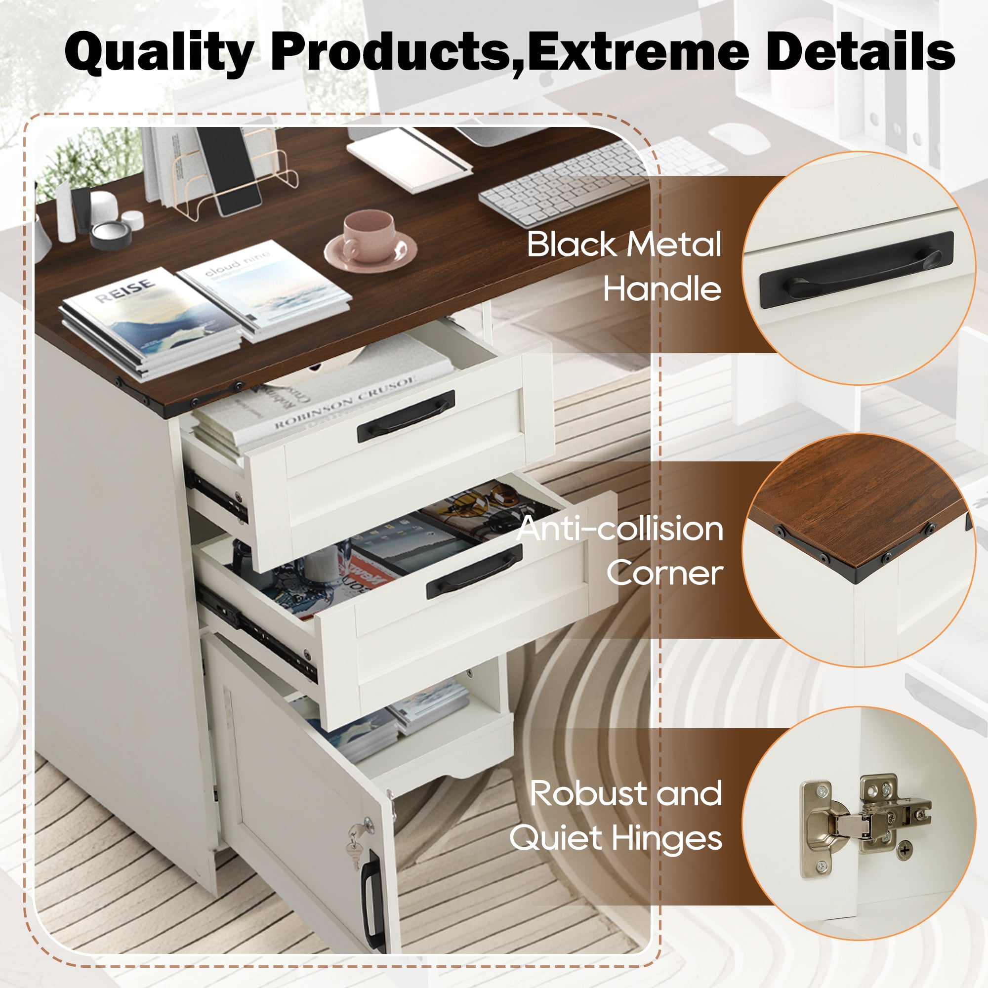 Magic Union L Shaped Executive Desk with Drawers, Home Office Desks with Charging Station, File Drawer, Lockable Adjustable Storage Cabinet, Large Corner Computer Table for Work And Study