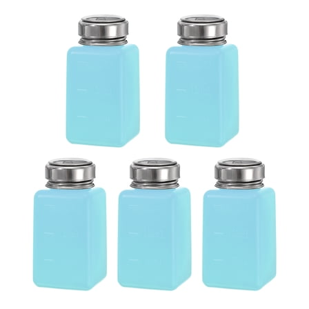 5pcs 6 Oz/180ml Alcohol Push Down Pump Dispenser Bottle Press Liquid Empty Container, Blue