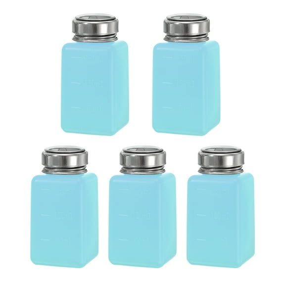 5pcs 6 Oz/180ml Alcohol Push Down Pump Dispenser Bottle Press Liquid Empty Container, Blue