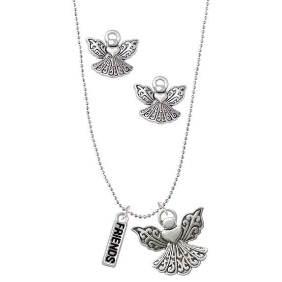 Delight Jewelry Silvertone Friends Silver tone Guardian Angel Charm Necklace and Stud Earrings