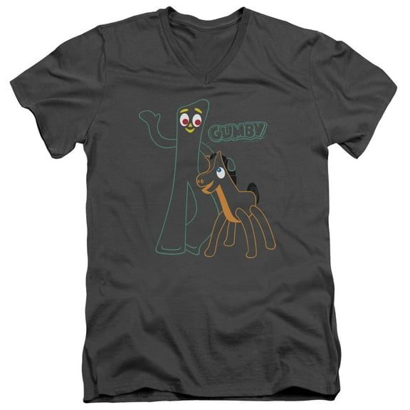 Gumby Outlines S/S Adult V-Neck T-Shirt 30/1 T-Shirt Charcoal