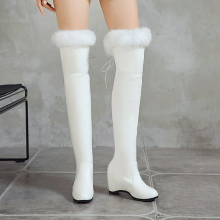

YOTAMI Boots for Women 2022 Autumn and Winter Women s Boots Lace Up Fashion Plush Boots 34-43 Size White